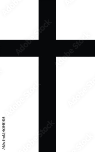 Black Christian cross symbol, religious faith icon, simple holy cross design, isolated church crucifix shape, spirituality concept vector silhouette