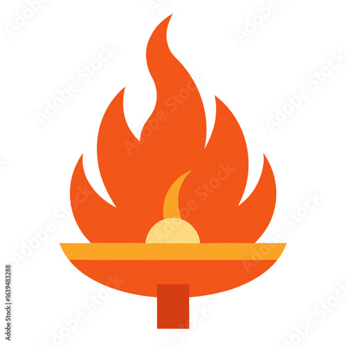 Stylized torch with bright orange flames and yellow accent