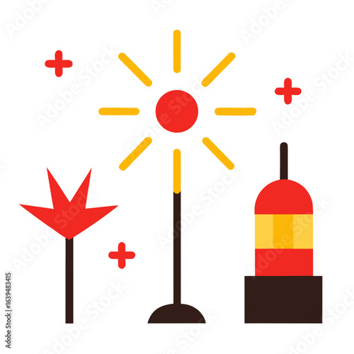 Celebration sparklers and lantern icon set