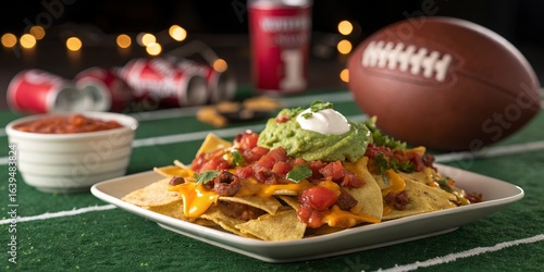Wallpaper Mural Delicious nachos with guacamole and salsa served on a football field table Torontodigital.ca