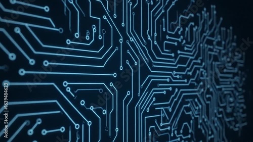 A blue glowing circuit board on a dark background