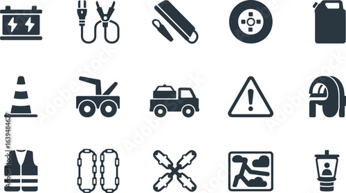 Vector Icons: Roadside Assistance, Safety, and Vehicle Repair Kit