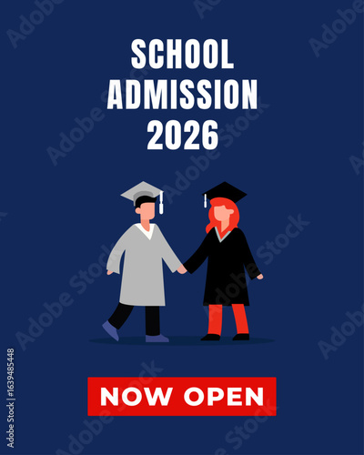 School admission 2026 now open featuring two cheerful graduates holding hands
