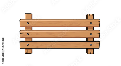Cartoon illustration of a simple wooden fence section. Rustic farm or garden barrier with three planks, isolated on a white background.
