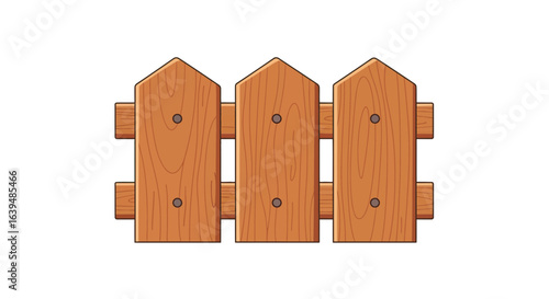 A simple wooden picket fence section with three panels. Cartoon vector illustration of a garden or yard boundary isolated on white.