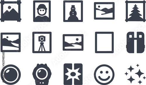 Vector Photography Icons:  Dark Gray Picture Frames Set