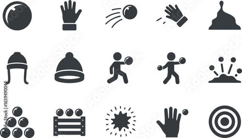 Vector Snowball Fight Icons: Winter Fun Game Graphics Set