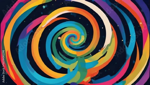 Colorful spirals swirl in shimmering motion, evoking magical spell energy with abstract patterns.