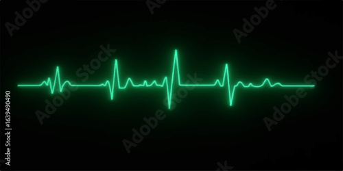 Cardiogram of a healthy heartbeat on an electrocardiogram monitor with a green wave