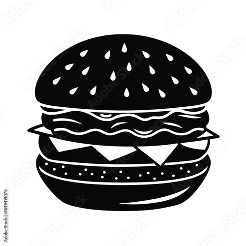 Sandwich Fast Food Vector Silhouette On White Background