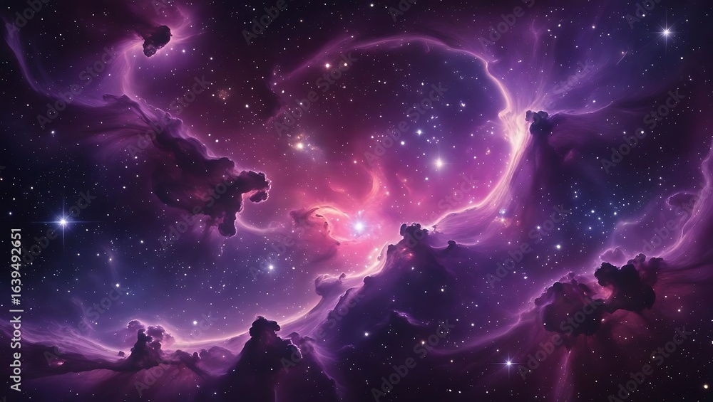 Fototapeta premium Vast Cosmic Nebula Illuminated by Distant Starry Heavens