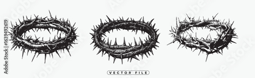 Black and white vector illustration of multiple crown of thorns designs