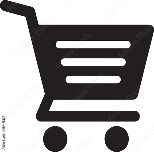 Silhouette of e-commerce shopping cart icon symbolizing online shopping, retail, purchase, and digital sales.