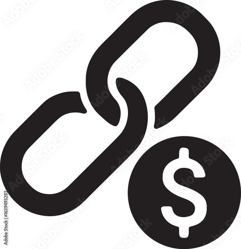 Silhouette of affiliate marketing chain link icon symbolizing partnership, connection, network, and business.