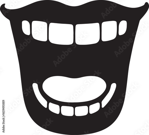 Mouth open laughing silhouette vector icon for joy, happiness, fun, and expressive facial design concepts.