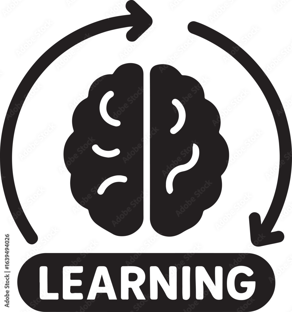 Self-learning loop silhouette vector icon representing continuous learning, AI, and adaptive systems concept. Self-learning loop silhouette vector icon representing continuous learning, AI, and adaptive systems concept.