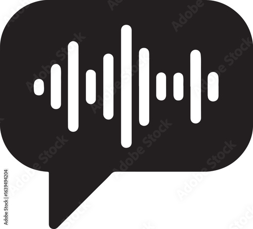 Speech recognition waveform silhouette vector icon for voice command, AI assistant, and audio technology design.