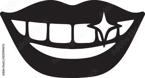 Lip outline with glossy teeth silhouette vector icon for beauty, smile, and cosmetic dental design concepts.