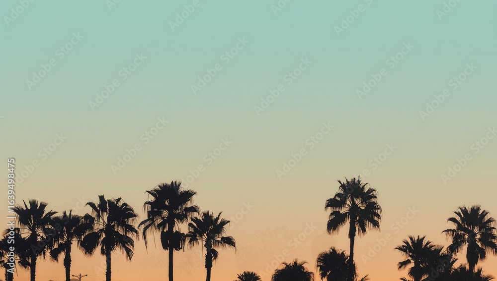 Obraz premium Generative AI, Minimalist Sunset Palm Silhouettes