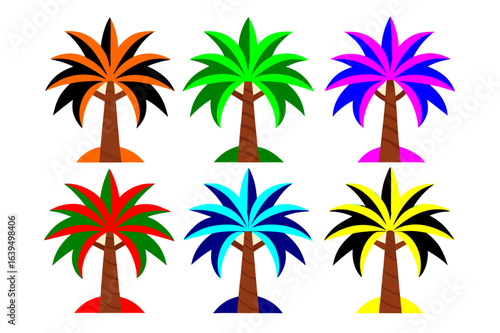 set of colorful palm trees