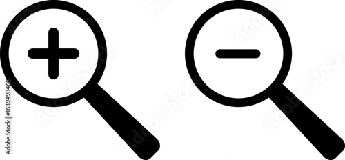 Zoom In and Zoom Out icons. Search icons. Searching success icons.  loup with check mark signs. magnifier with plus and minus. Magnifying Glass icons
