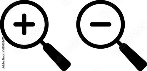 Zoom In and Zoom Out icons. Search icons. Searching success icons.  loup with check mark signs. magnifier with plus and minus. Magnifying Glass icons
