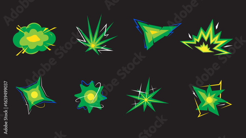 Set of Explosion vector Assets with Green tones