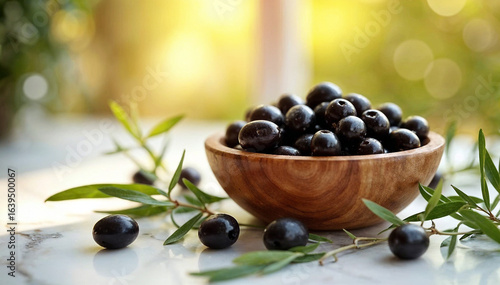 Tableau sur toile black olives on wooden background