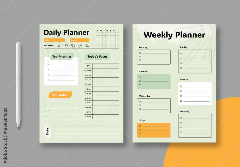 Daily And Weekly Planner Template Layout Stock Template | Adobe Stock