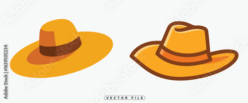 Collection of Yellow Sun Hats in Various Styles and Illustrations