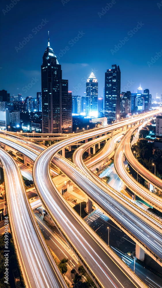 Obraz premium Night City Highway Interchange. (1)