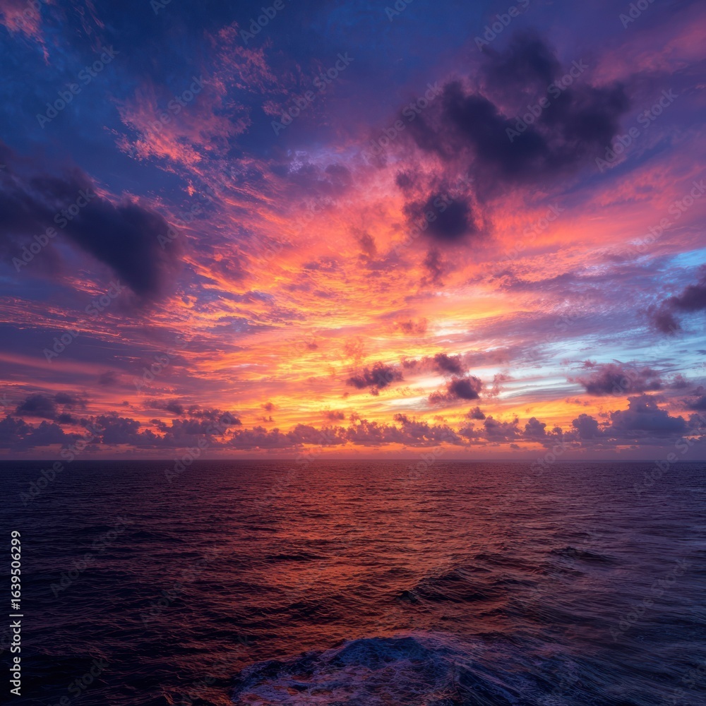 Fototapeta premium bold and colorful sunset over open sea 