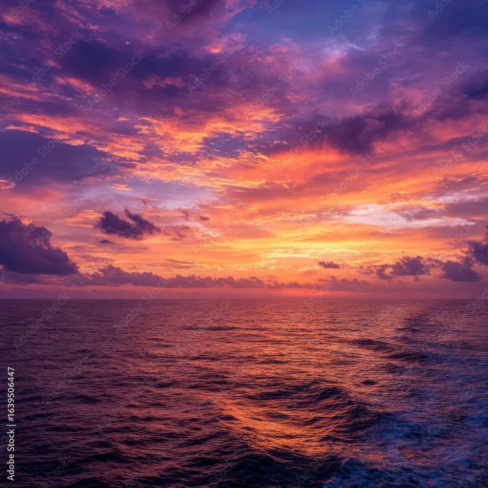 Fototapeta premium bold and colorful sunset over open sea