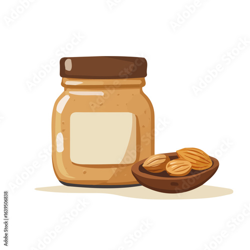 Minimalistic 2D flat icon featuring almond butter, clean vector design, simple illustration style, isolated on a white background, modern element in vector and EPS format.