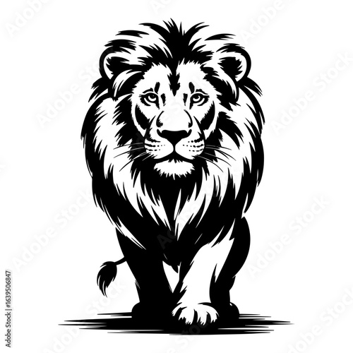 Standing lion vector silhouette black illustration majestic big cat design