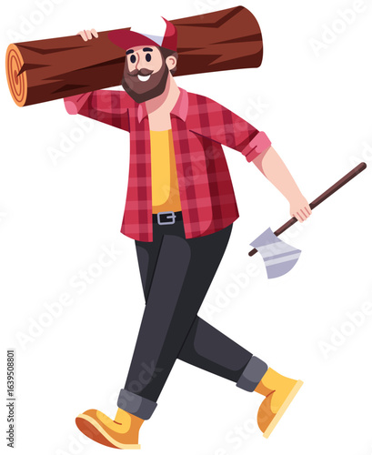 Lumberjack cutting trees with axe