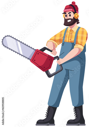 worker with chainsaw