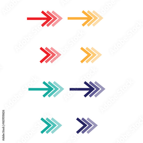 Colored arrow icon set. Different types of arrow symbols. Isolated vector arrow graphic elements.