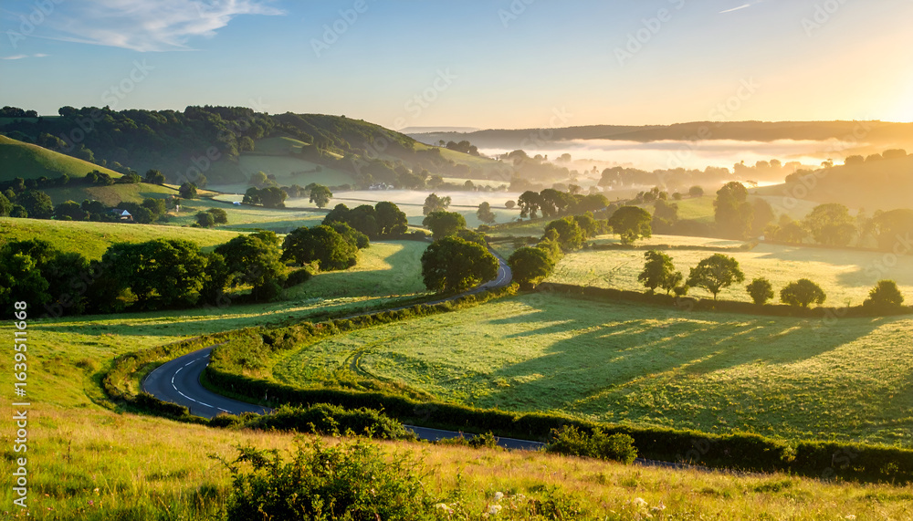 Naklejka premium Sunrise Valley Road with England.
