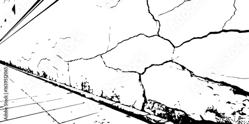 
Weathered plaster surface with spreading cracks and chipped paint; perfect for use in architectural renders or dark visual storytelling.

