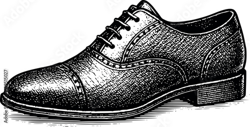 Men's Oxford Shoe Sketch. Classic Formal Footwear With Detailed Leather Texture Illustration
