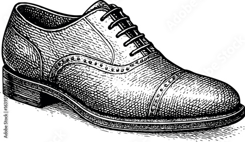Men's Oxford Shoe Sketch. Classic Formal Footwear With Detailed Leather Texture Illustration