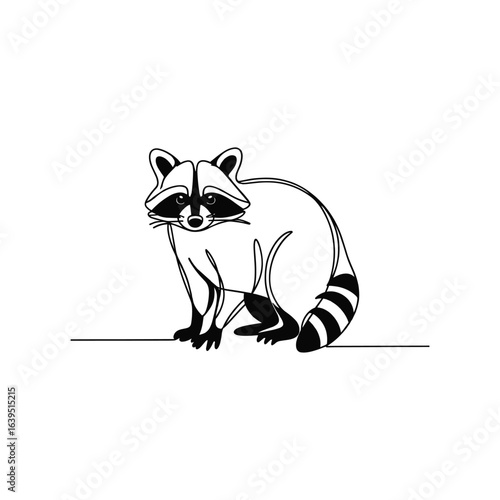 A single black line art drawing of a raccoon animal wildlife
