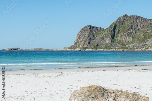 Photos View on Høyvika Beach, a beautiful sandbeach in Vesteralen, Vesterålen islands in arctic Norway