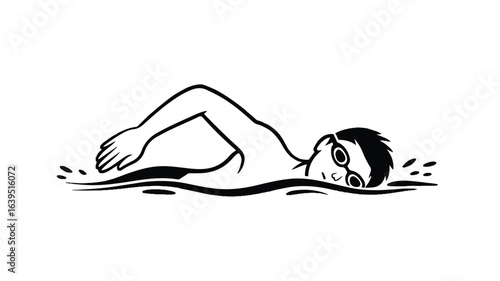 A minimalist black and white line drawing of a swimmer in a freestyle swimming position 