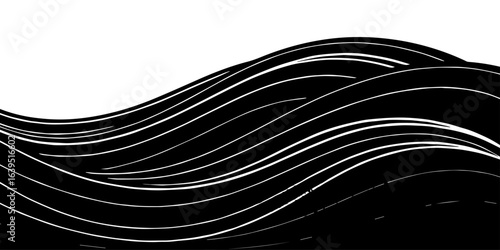 
"Stylized monochrome wave art, featuring sweeping curves and frothy crest details, symbolizing nature’s power and rhythm."

