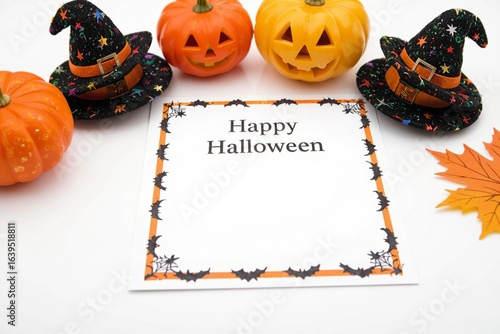 Halloween card with the words (Welcome to Halloween) in the center, white background for Halloween sending.	
