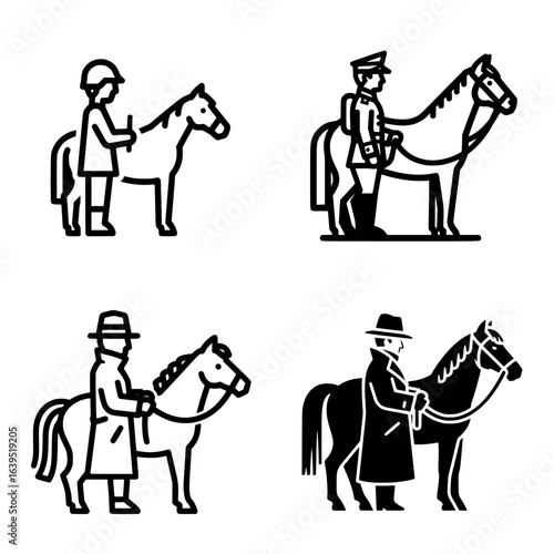 Soldier with Horse Icon & Smuggler with Horse – Black and White Minimal Silhouette Duo