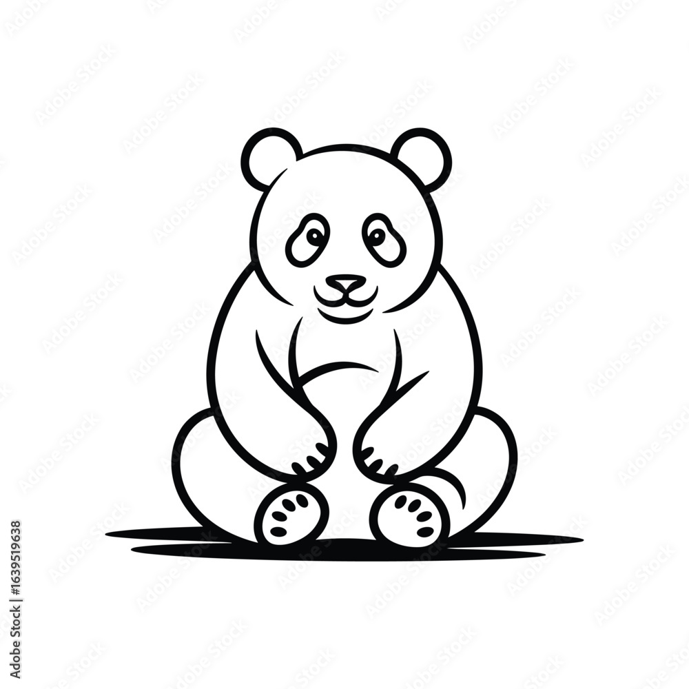 Fototapeta premium Sitting panda bear cartoon illustration black and white