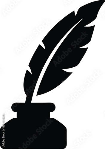 Elegant Quill Pen and Inkwell Illustration for Writing Inspiration and Creative Projects Perfect for Authors and History Enthusiasts
